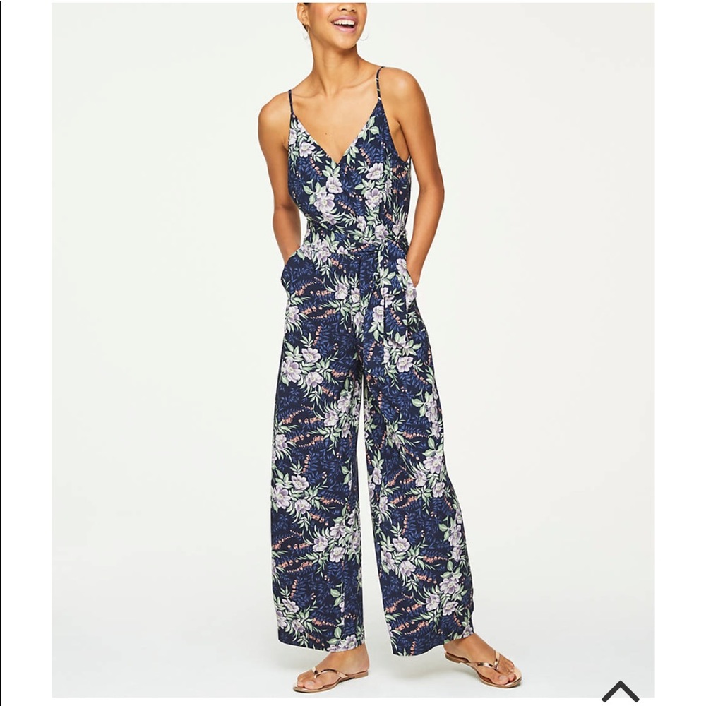 Loft Blue Floral Wrap Jumpsuit